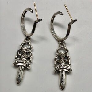 Authentic Chrome Hearts Dagger Earrings Sterling Silver/14k Gold